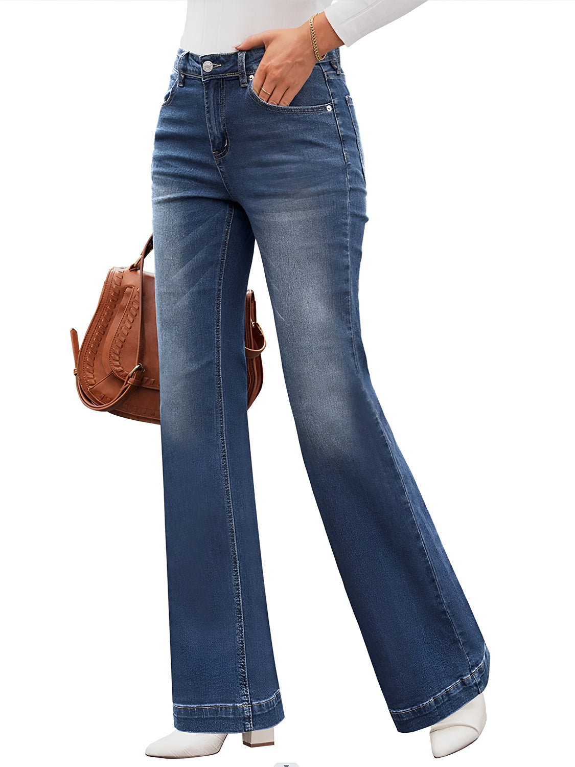 High Waist Bootcut Jeans with Pockets-Angel Casuals