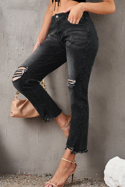 Stylish Distressed Cropped Jeans-Angel Casuals