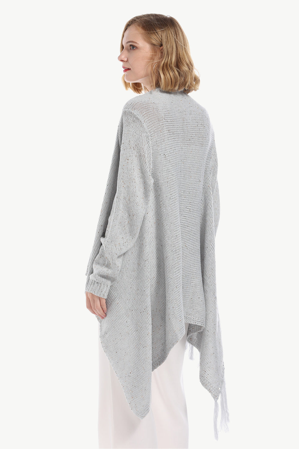 One-Button Tassel Tie Asymmetrical Hem Cardigan-Angel Casuals