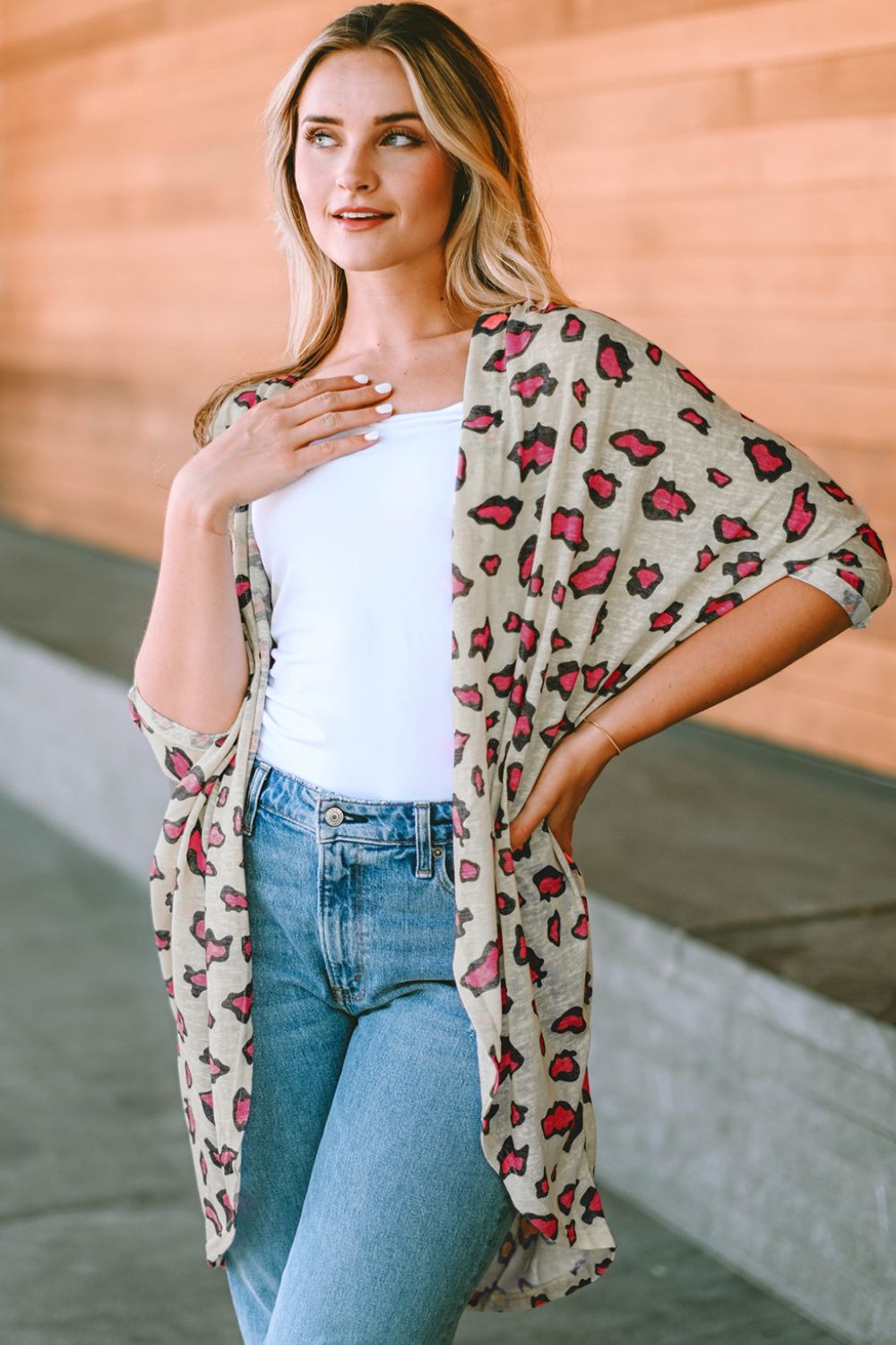 Printed Open Front Half Sleeve Cardigan-Angel Casuals