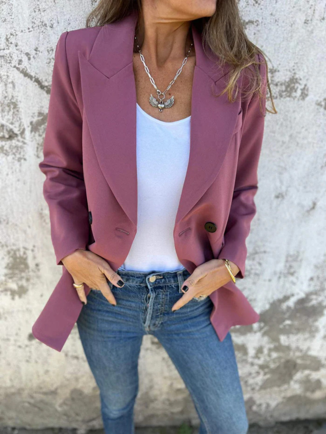 Full Size Collared Neck Long Sleeve Blazer-Angel Casuals