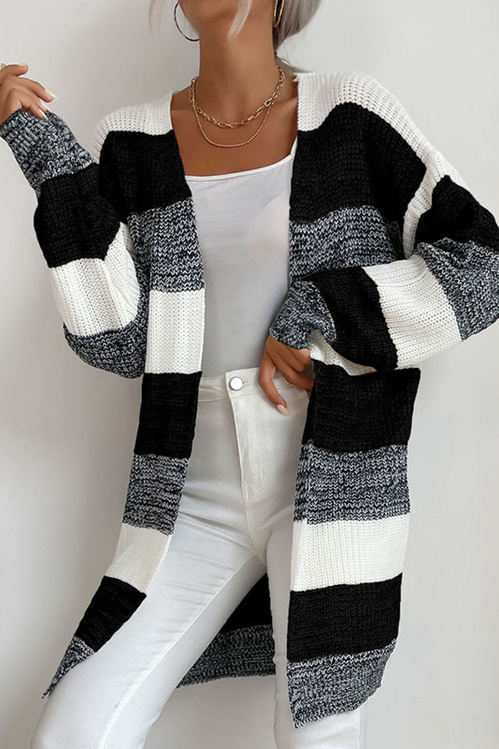 Striped Long Sleeve Duster Cardigan-Angel Casuals