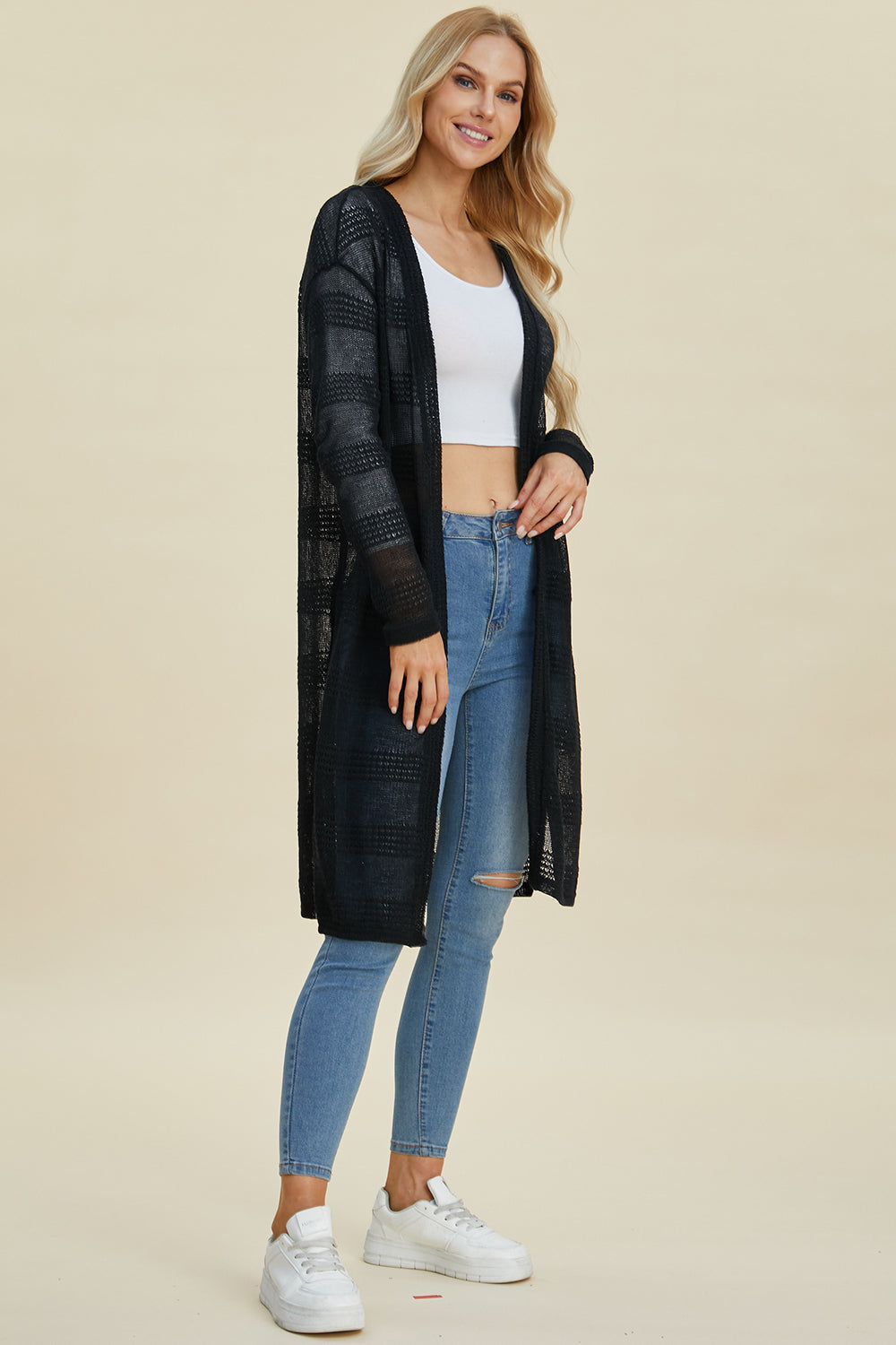 Double Take Full Size Open Front Longline Cardigan-Angel Casuals