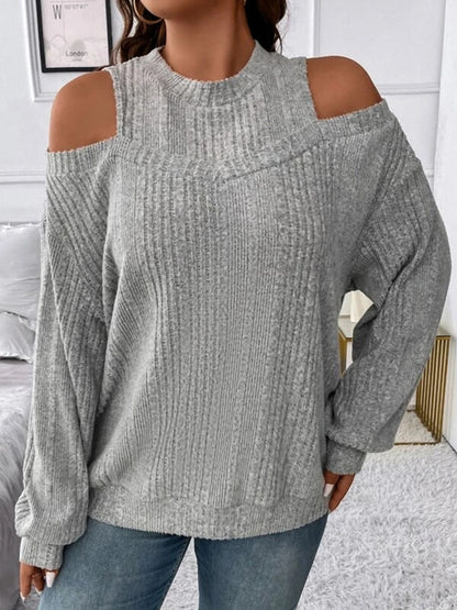 Round Neck Cold Shoulder Sweater-Angel Casuals