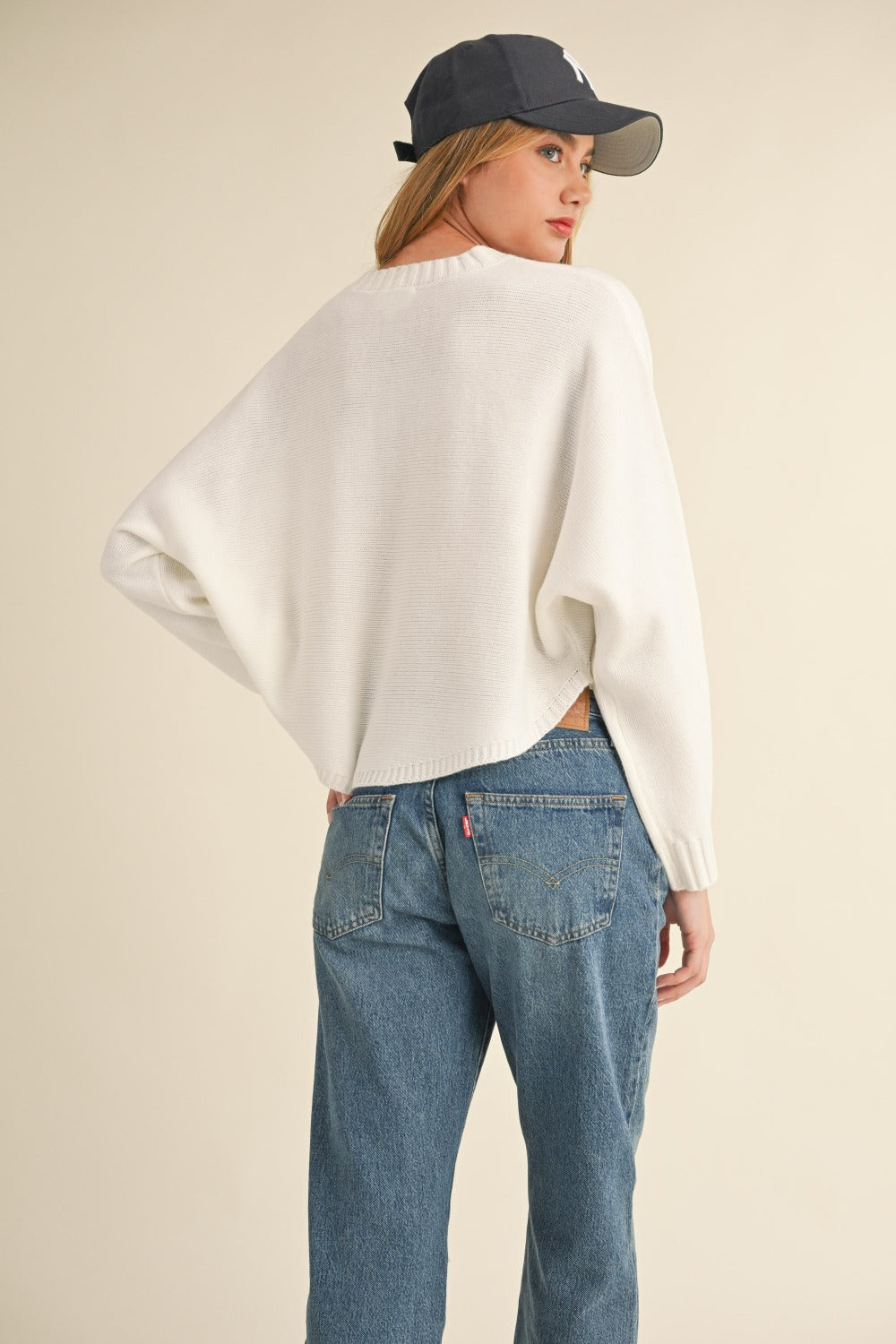 Mable Round Neck Dolman Sleeve Cropped Sweater-Angel Casuals