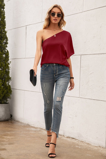 Single Shoulder Half Sleeve T-Shirt-Angel Casuals