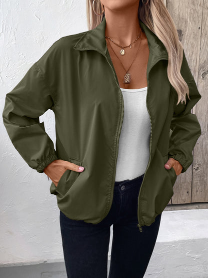 Ivy Lane Pocketed Zip Up Long Sleeve Jacket-Angel Casuals