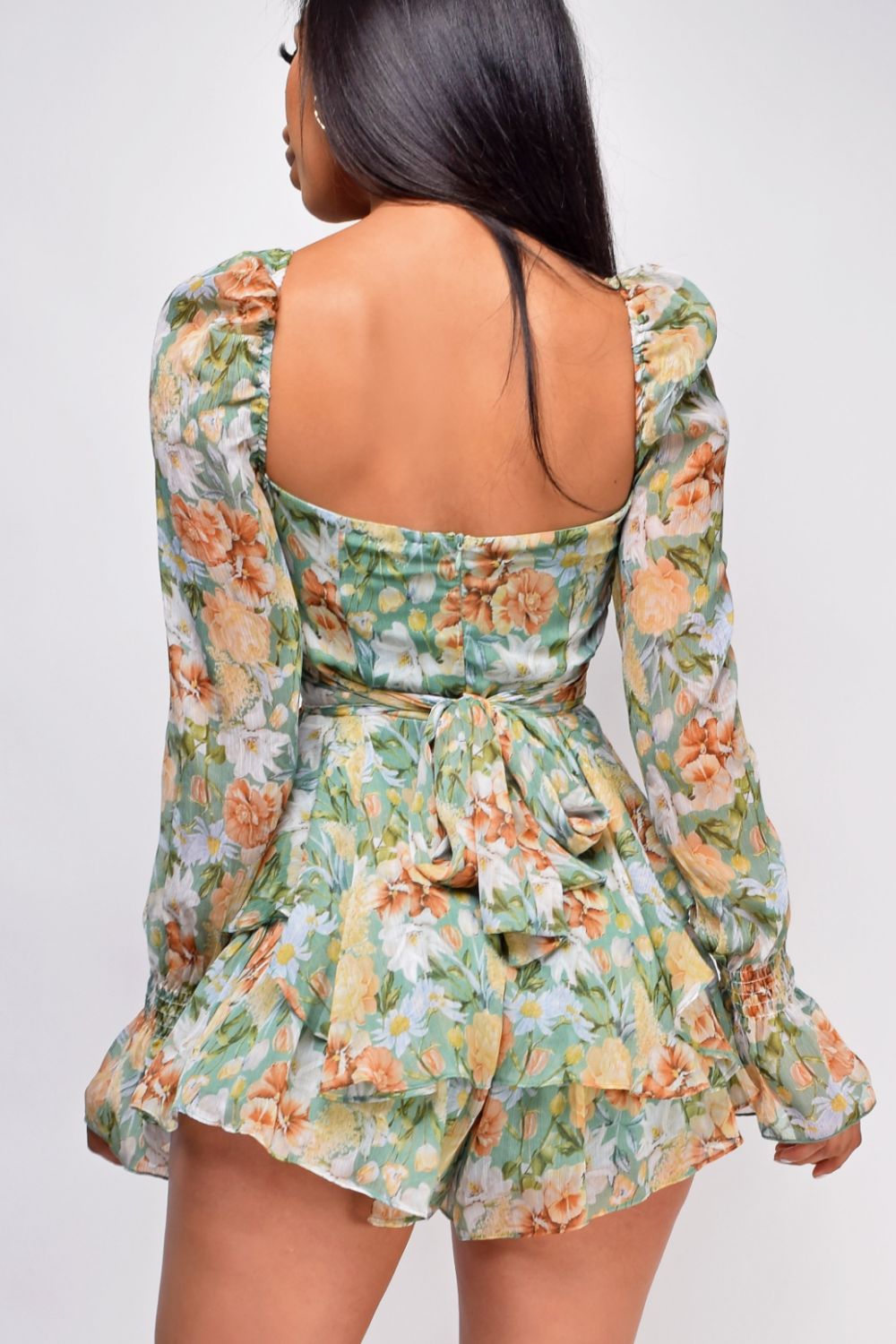 Floral Sweetheart Neck Flounce Sleeve Romper-Angel Casuals