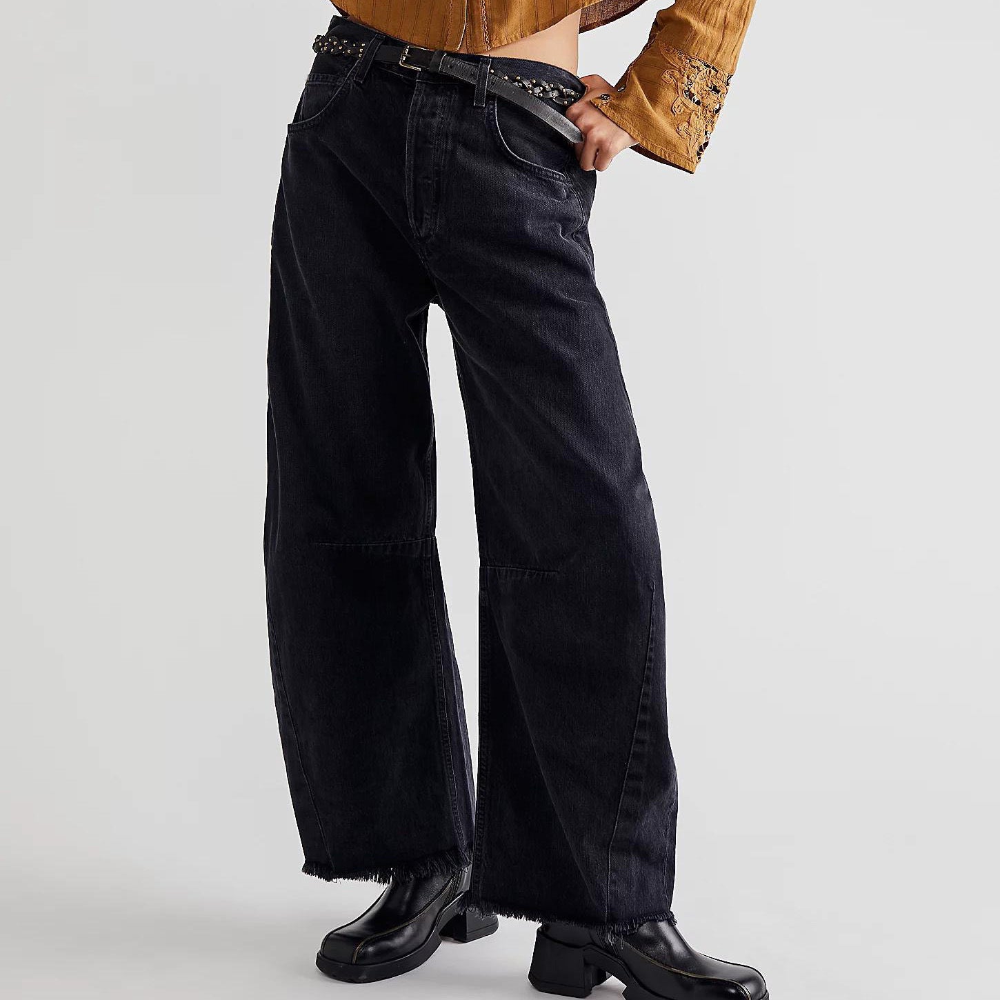 Raw Hem Wide Leg Jeans with Pockets-Angel Casuals