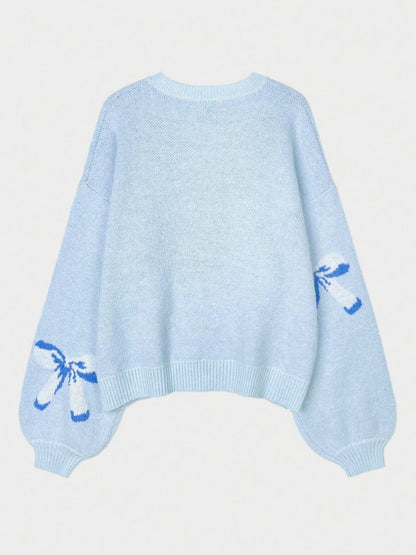 Bow Round Neck Long Sleeve Sweater-Angel Casuals