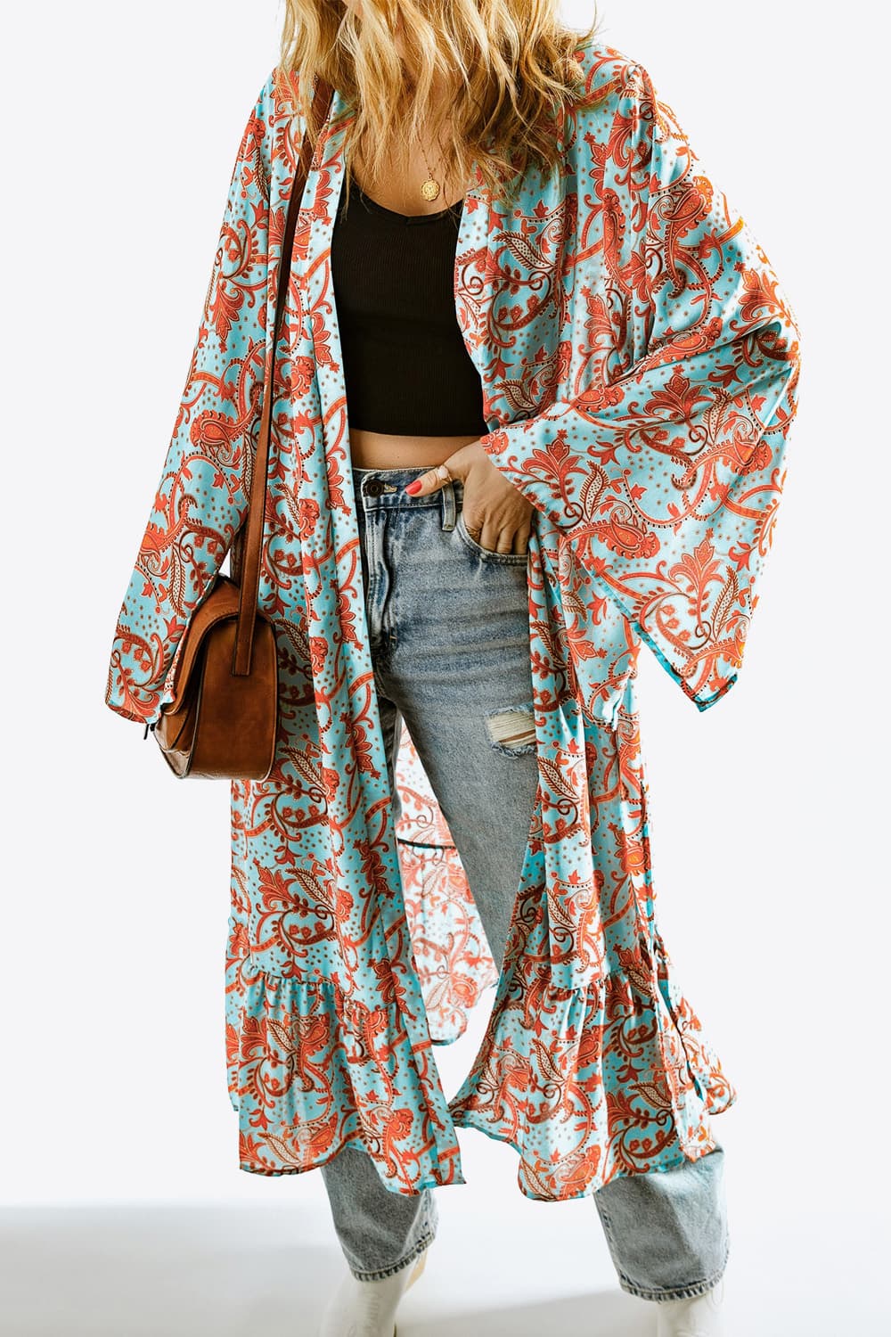 Printed Open Front Duster Cardigan-Angel Casuals