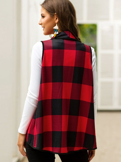 Plaid Open Front Sleeveless Cardigan-Angel Casuals