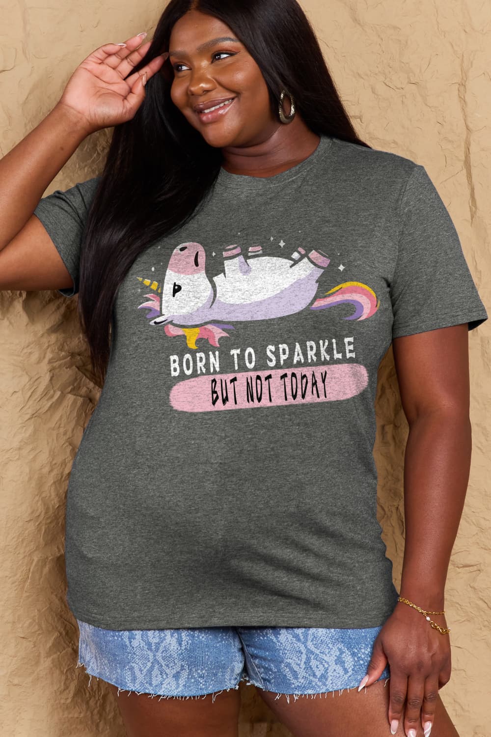 Simply Love Full Size BORN TO SPARKLE BUT NOT TODAY Graphic Cotton Tee-Angel Casuals