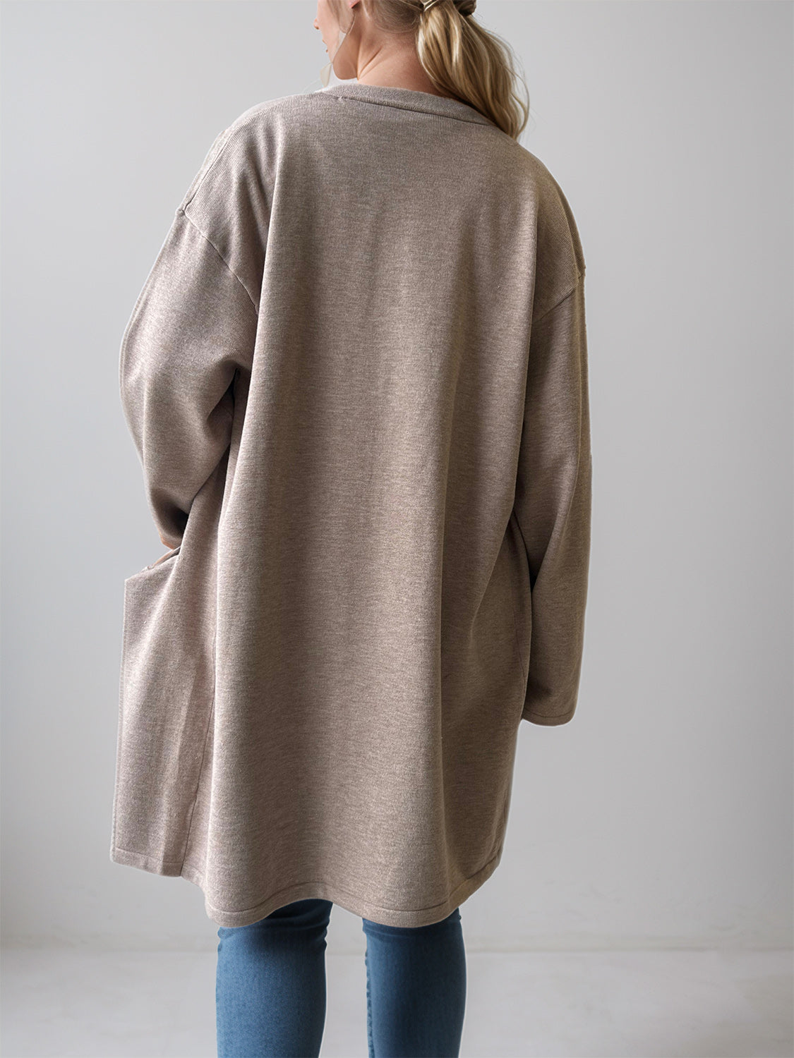 Open Front Long Sleeve Cardigan with Pockets-Angel Casuals
