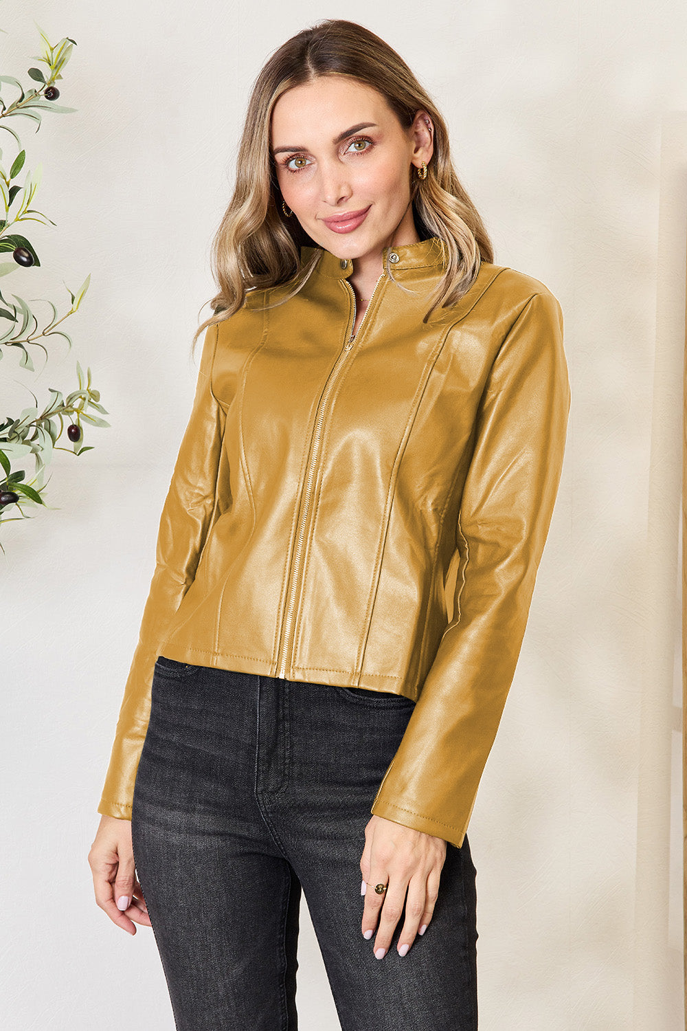 Mock Neck Zip Up Jacket-Angel Casuals