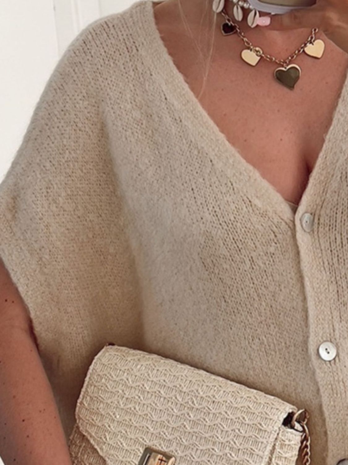 V-Neck Button Up Short Sleeve Cardigan-Angel Casuals