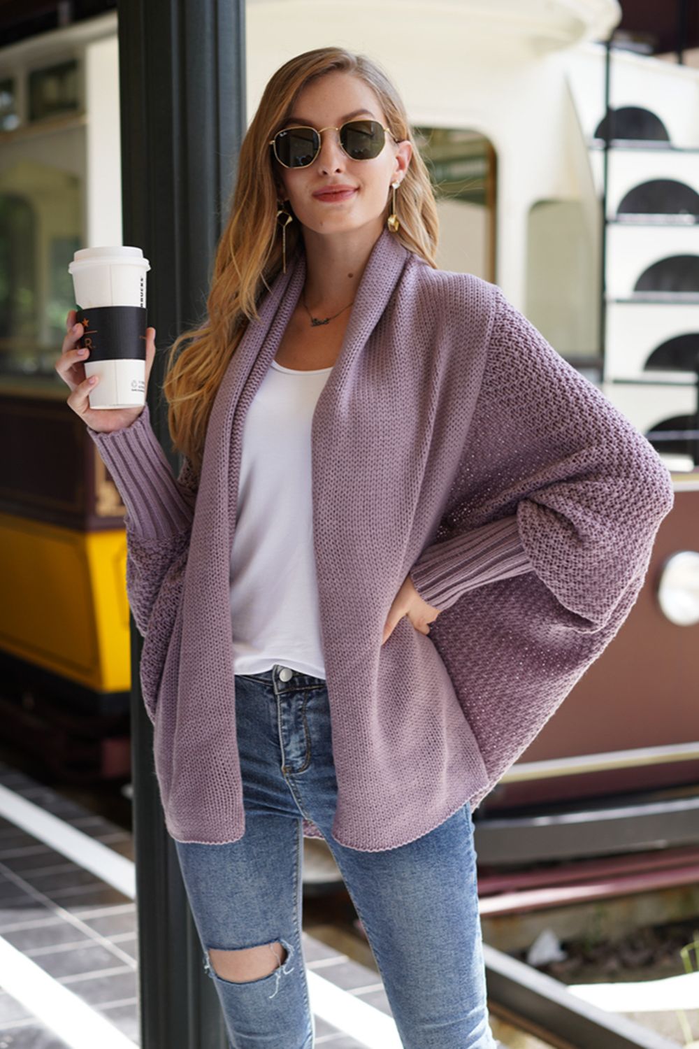 Open Front Batwing Sleeve Cardigan-Angel Casuals