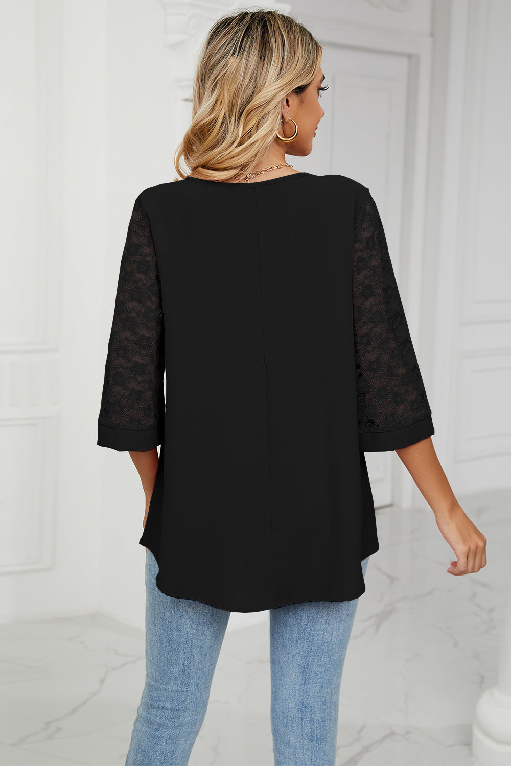 V-Neck Three-Quarter Sleeve Top-Angel Casuals