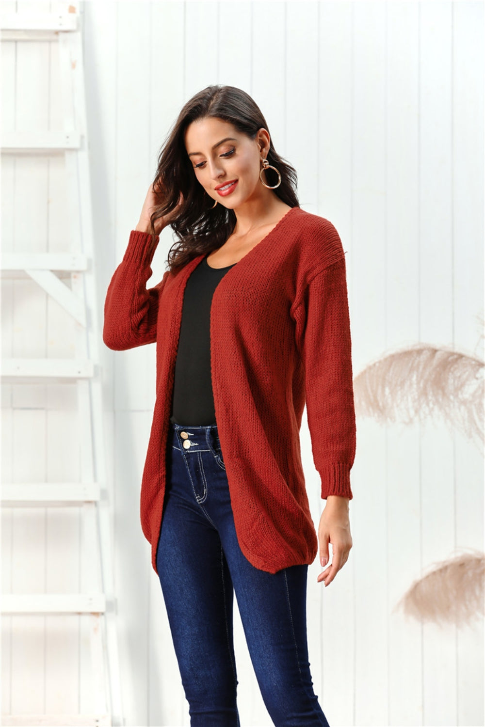 Open Front Long Sleeve Cardigan-Angel Casuals