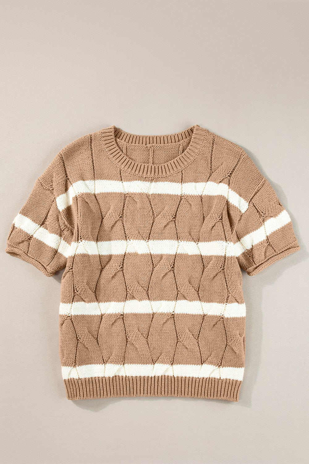 Striped Round Neck Short Sleeve Sweater-Angel Casuals