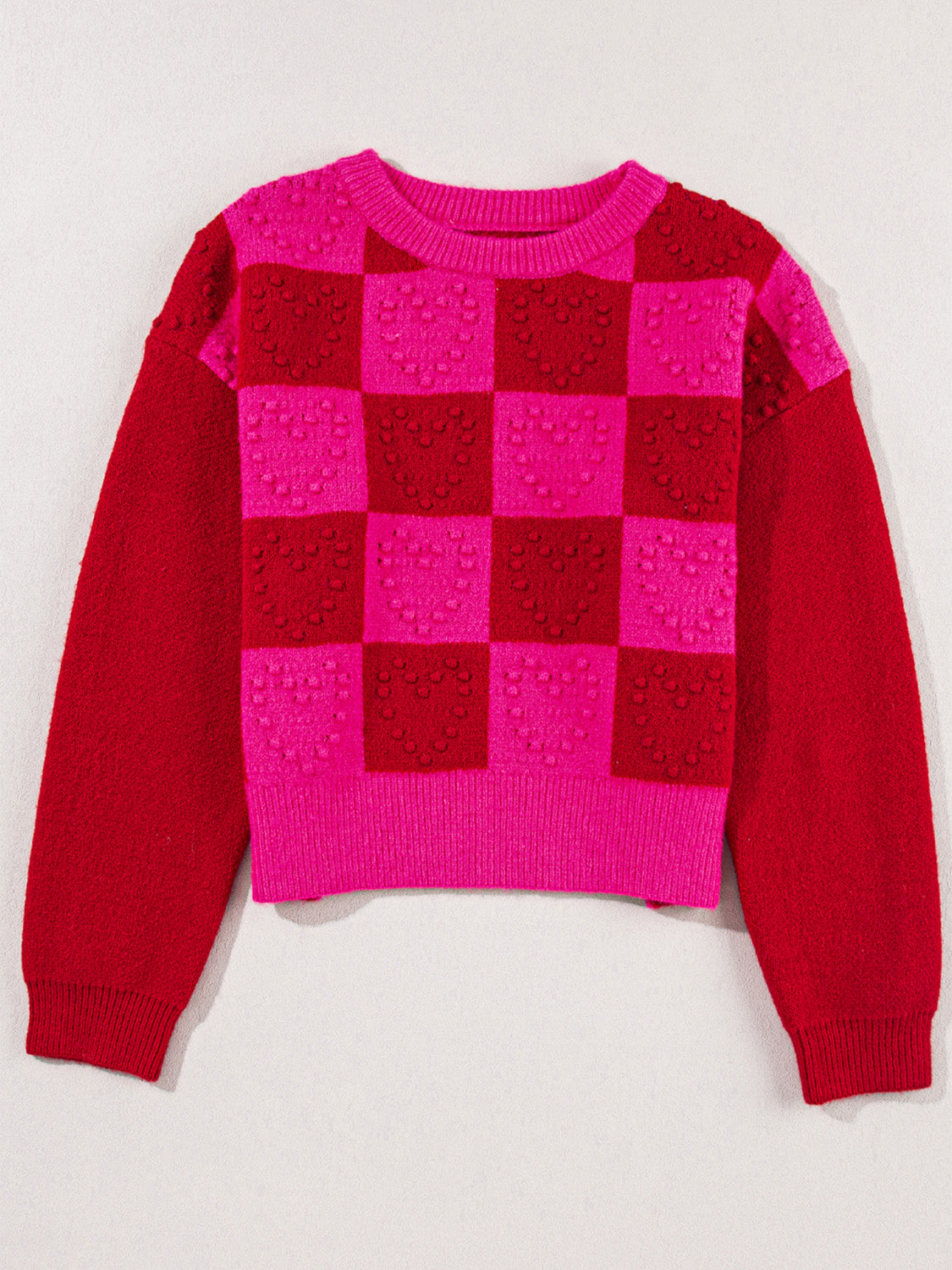 Plaid Heart Round Neck Sweater-Angel Casuals