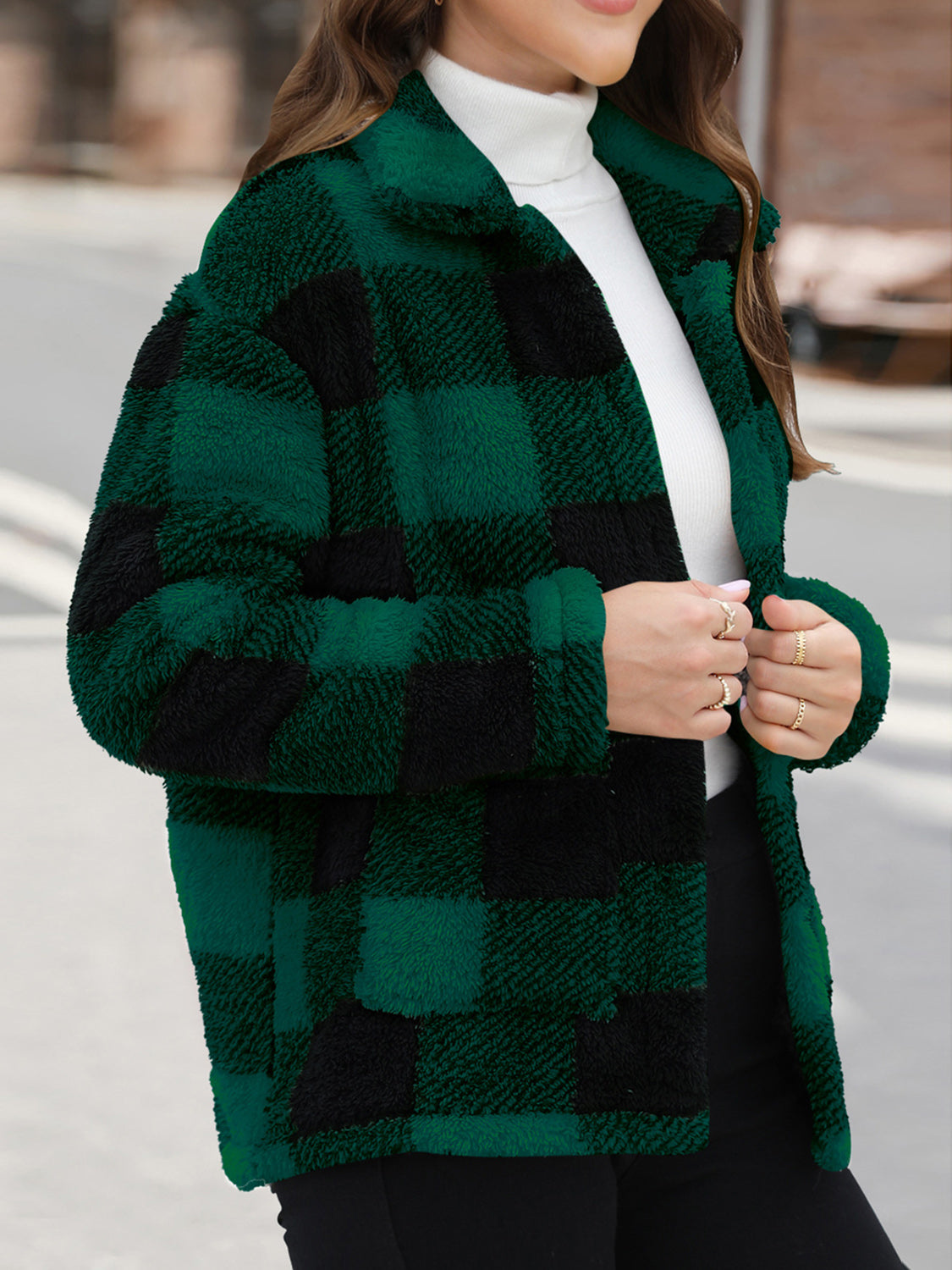 Button Up Drop Shoulder Fuzzy Jacket-Angel Casuals