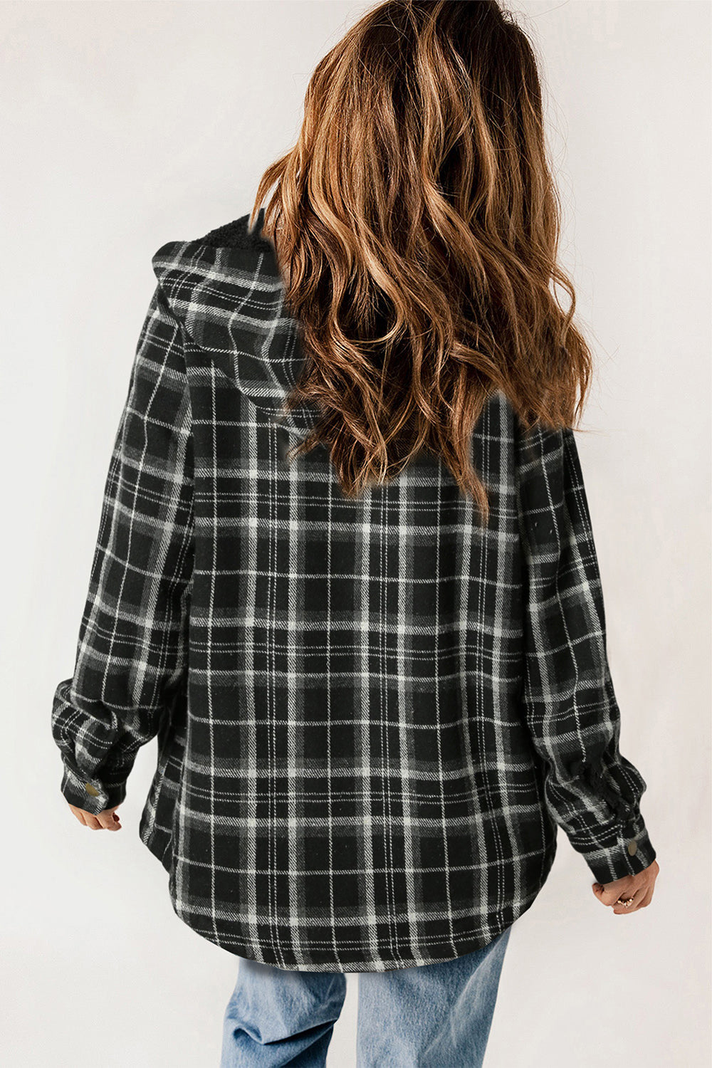 Plaid Snap Down Hooded Jacket-Angel Casuals