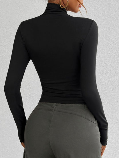 Devine Mock Neck Long Sleeve T-Shirt-Angel Casuals