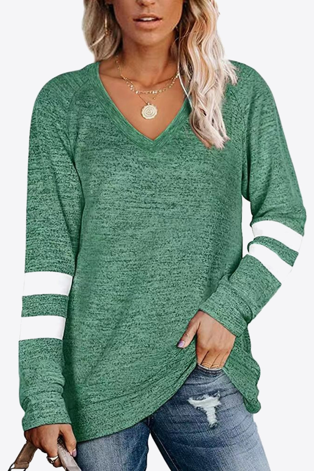 Striped Contrast Raglan Sleeve Top-Angel Casuals