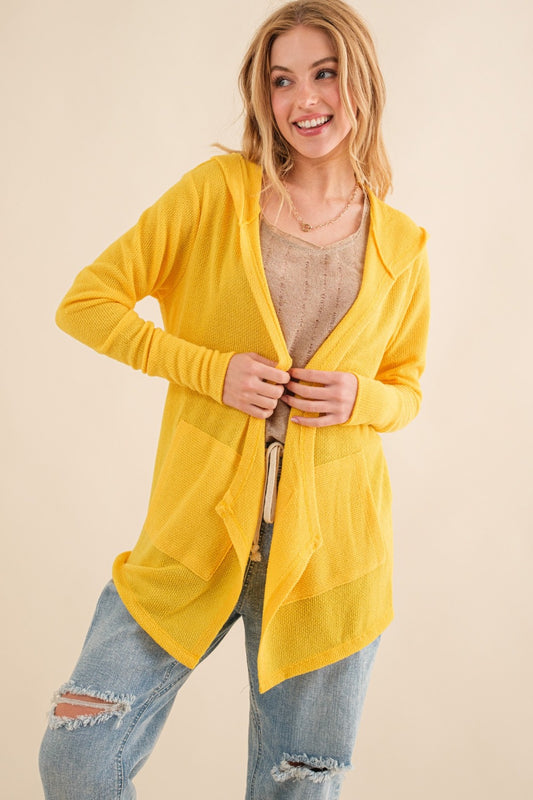 And The Why Full Size Thermal Hooded Open Front Cardigan with Pockets-Angel Casuals