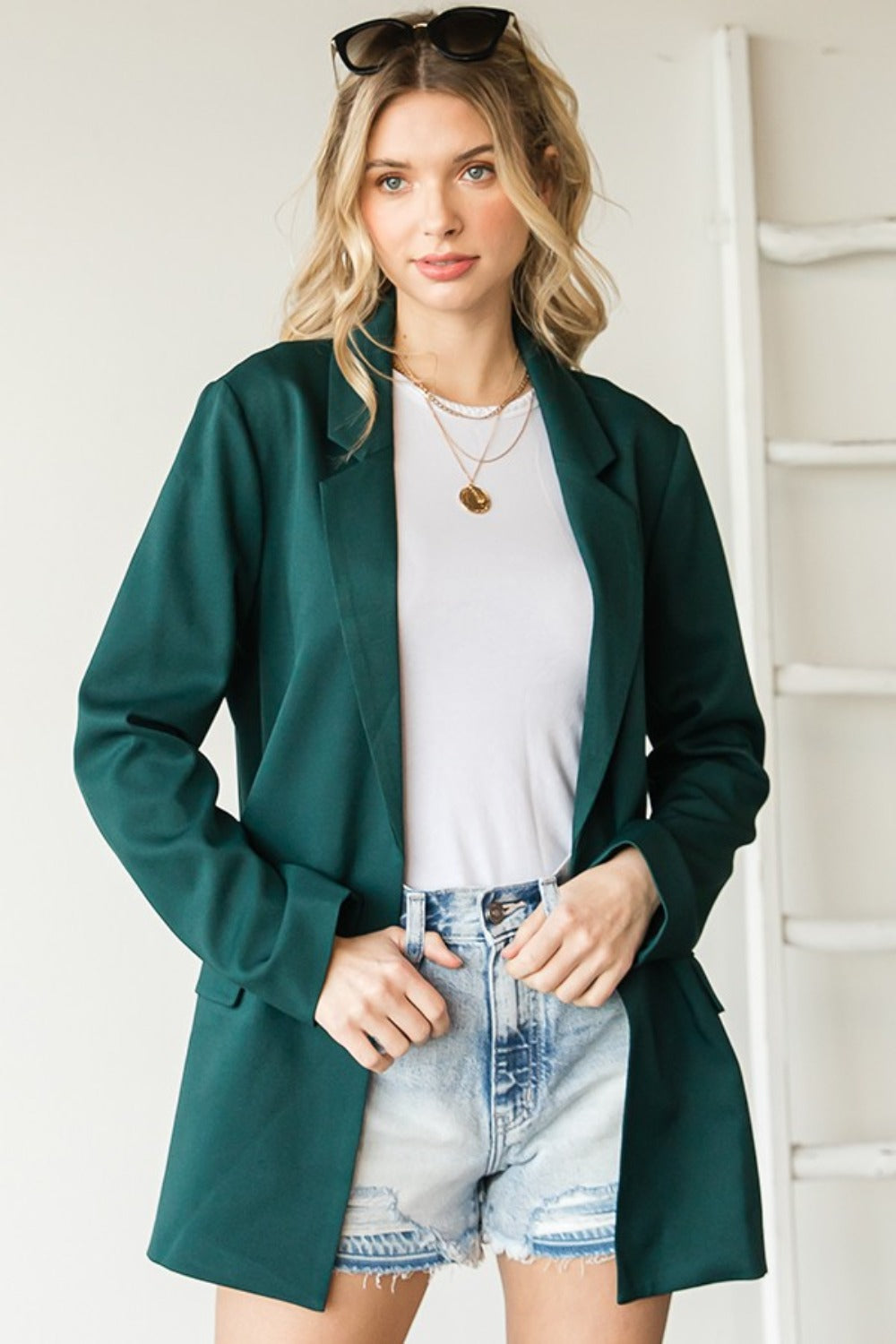 First Love Full Size Open Front Long Sleeve Blazer with Pockets-Angel Casuals