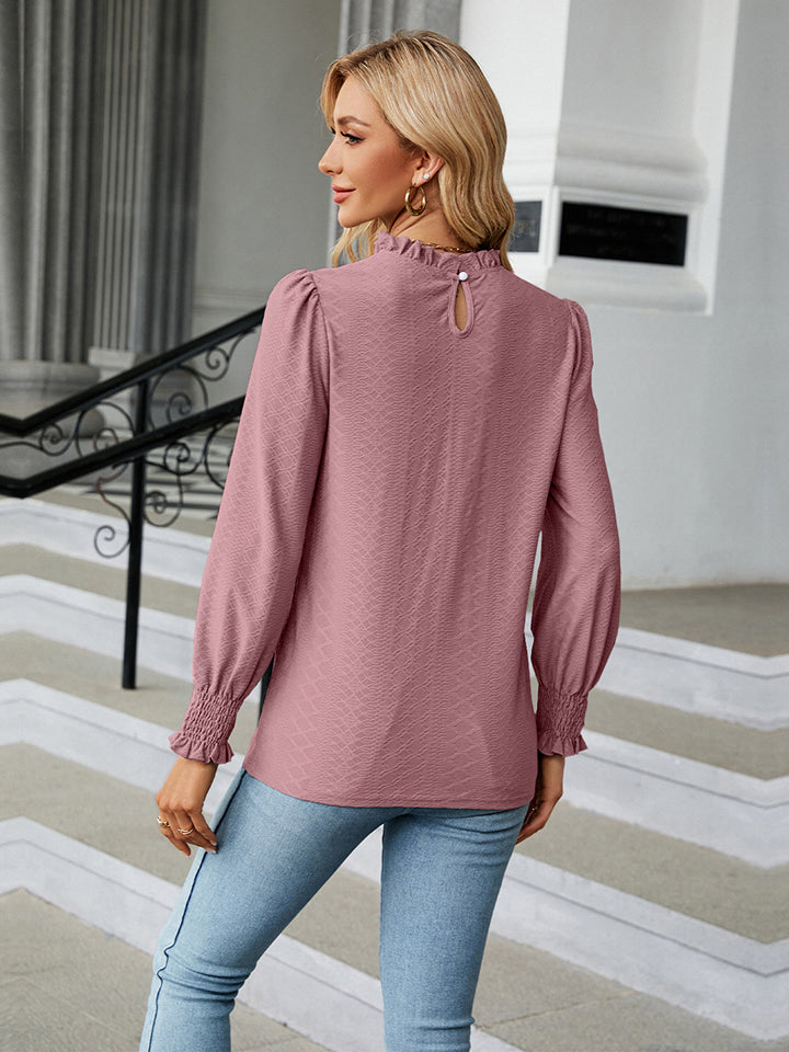 Round Neck Flounce Sleeve Blouse-Angel Casuals