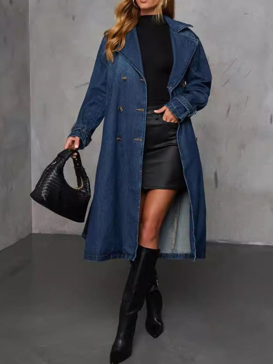 Button Up Long Sleeve Longline Denim Jacket-Angel Casuals