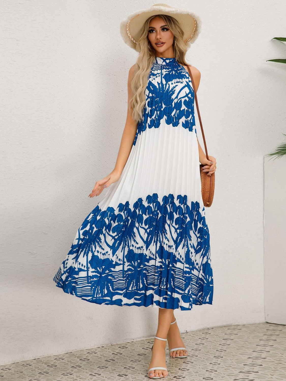 Tied Printed Sleeveless Midi Dress-Angel Casuals