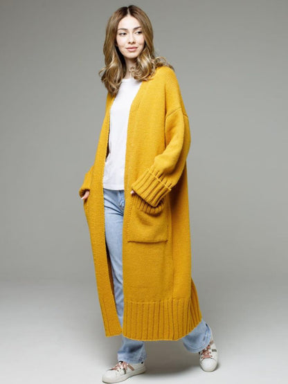 Pocketed Open Front Dropped Shoulder Cardigan-Angel Casuals