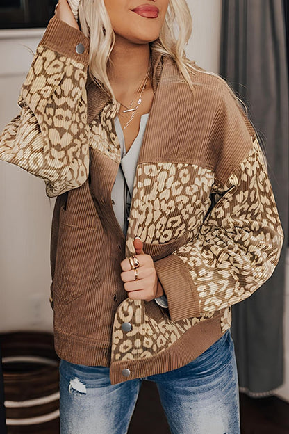 Leopard Button Up Drop Shoulder Jacket-Angel Casuals