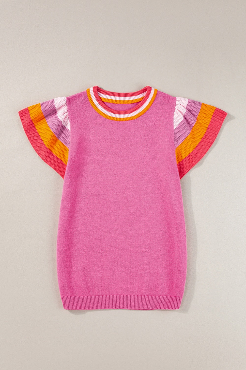 Color Block Round Neck Knit Top-Angel Casuals