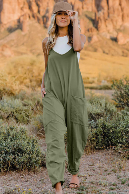 Double Take Full Size V-Neck Sleeveless Jumpsuit with Pockets-Angel Casuals