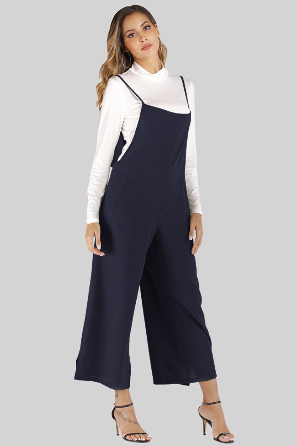 Full Size Cropped Wide Leg Overalls with Pockets-Angel Casuals