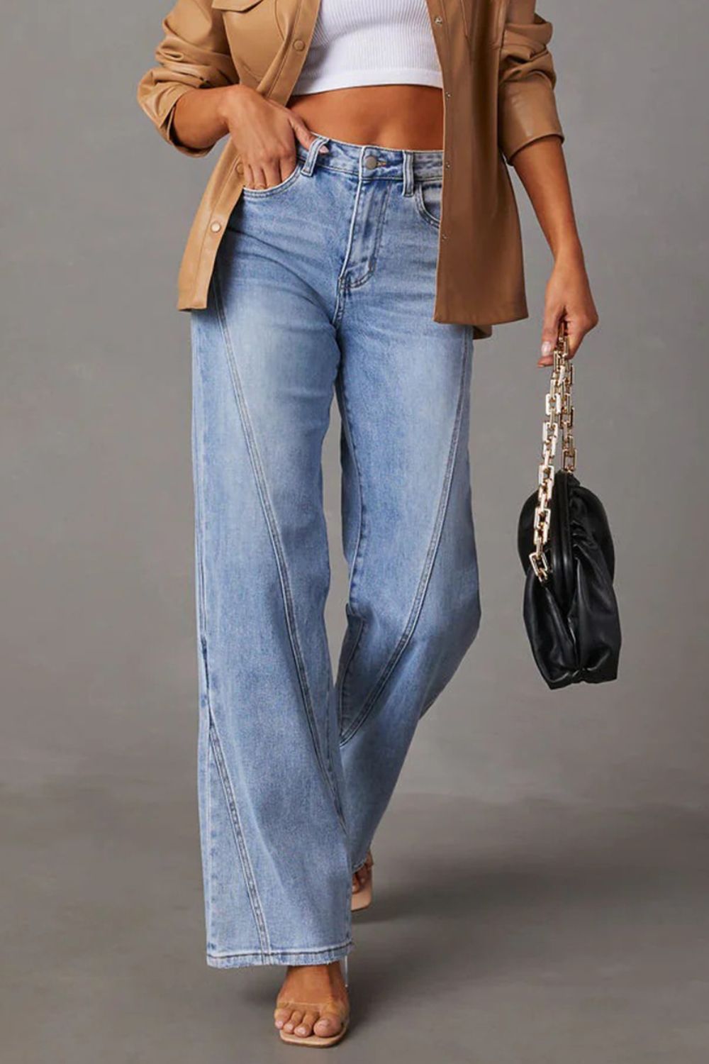 High Waist Straight Jeans with Pockets-Angel Casuals