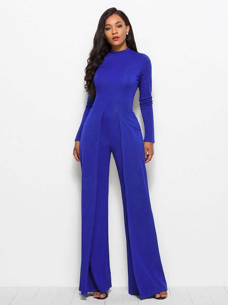 Long Sleeve Mock Neck Wide Leg Jumpsuit-Angel Casuals