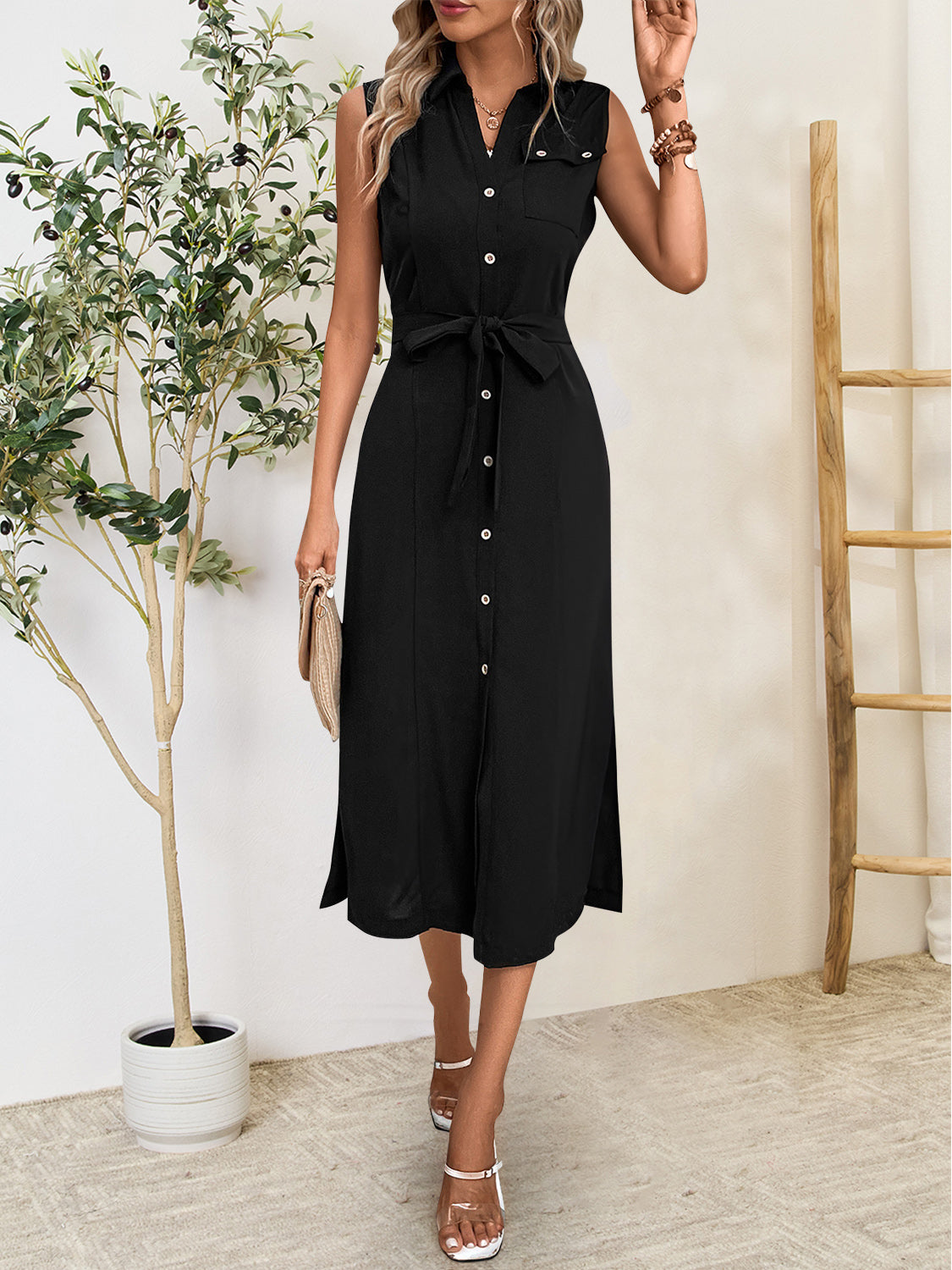 Button Up Sleeveless Midi Dress-Angel Casuals