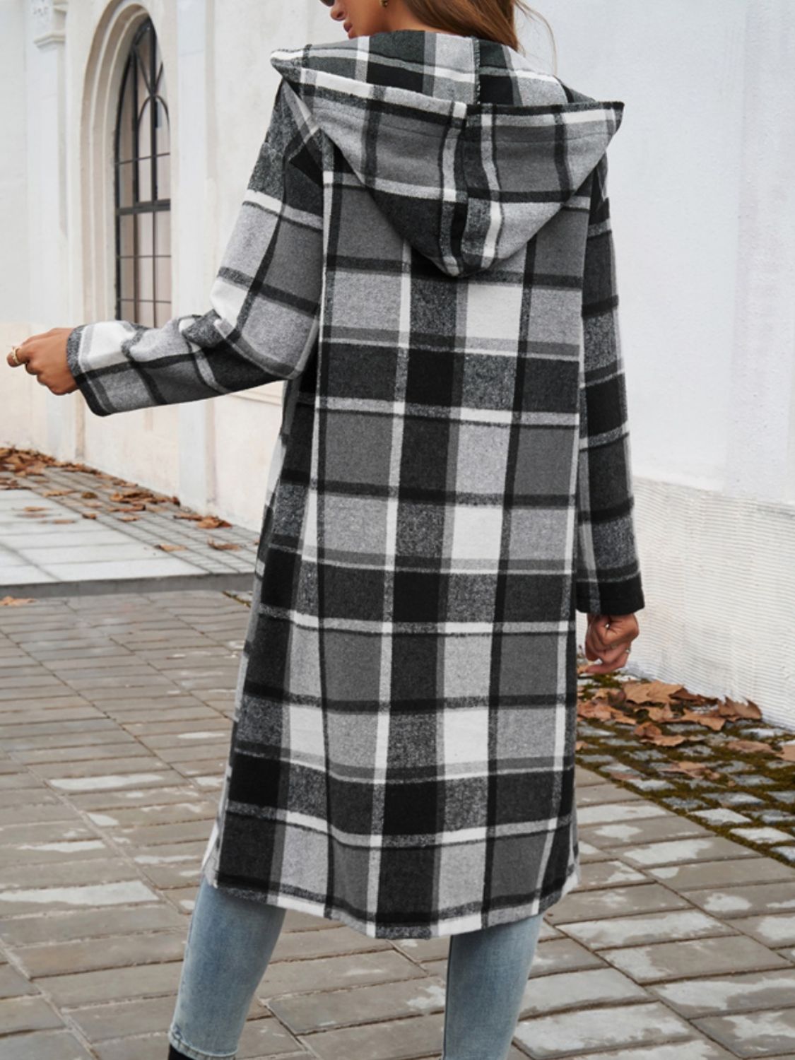 Devine Plaid Long Sleeve Hooded Coat-Angel Casuals