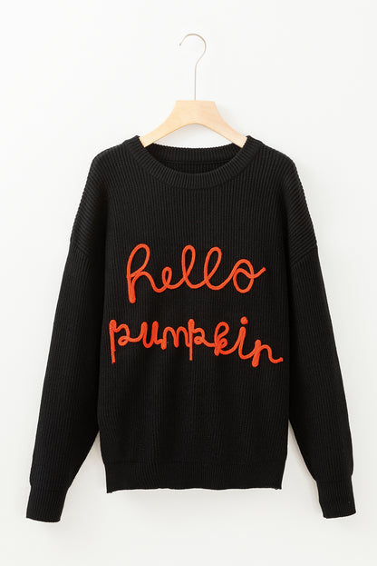 HELLO PUMPKIN Round Neck Long Sleeve Sweater-Angel Casuals