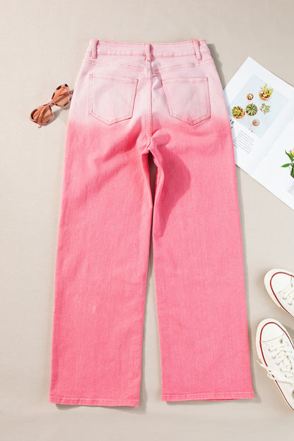 Rhinestone Gradient Straight Jeans-Angel Casuals