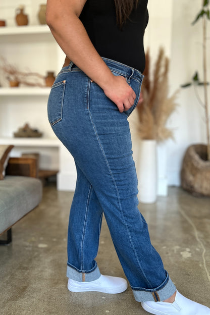 Judy Blue Full Size High Waist Front Seam Detail Straight Jeans-Angel Casuals