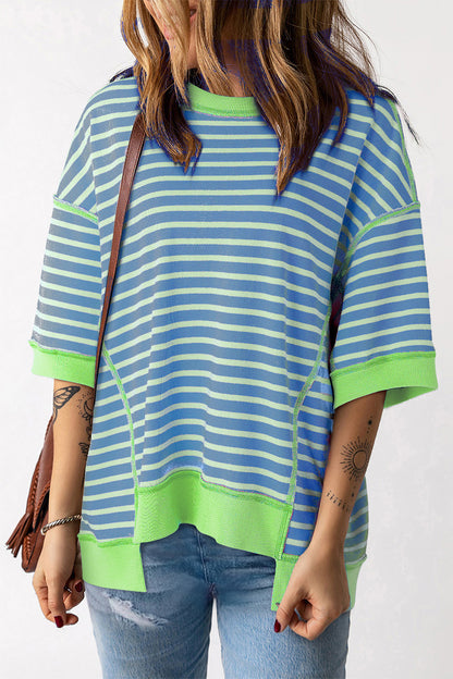 Striped Round Neck Half Sleeve T-Shirt-Angel Casuals