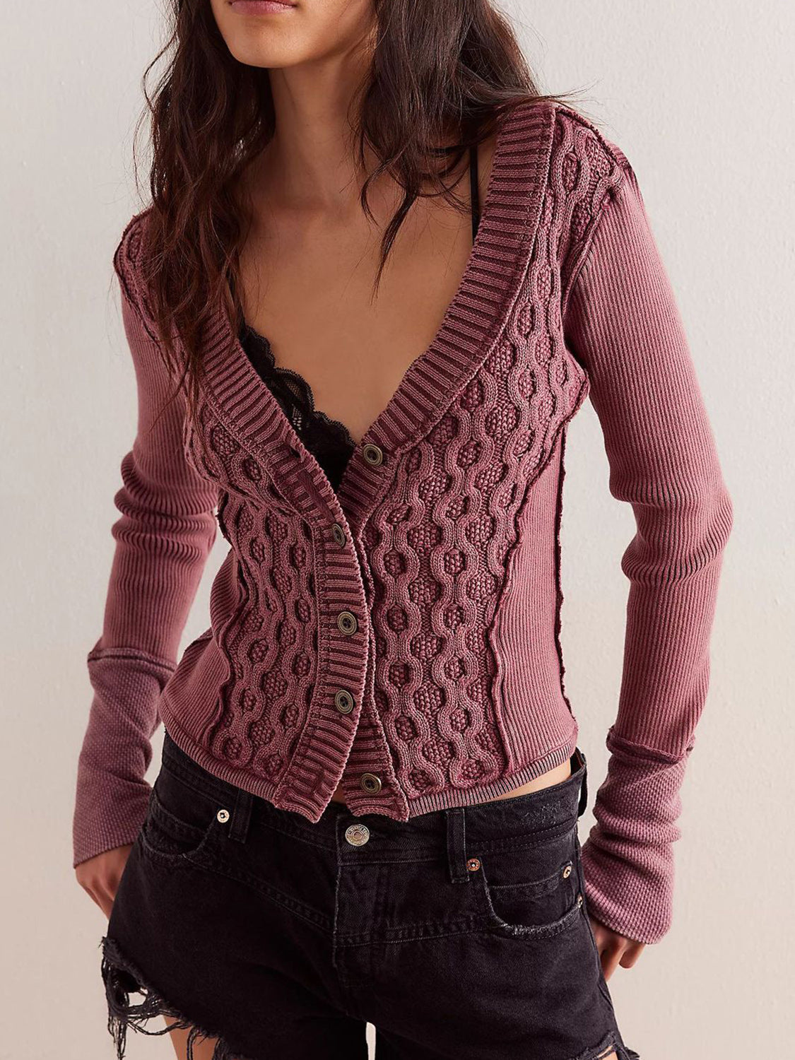 V-Neck Button Up Cropped Cardigan-Angel Casuals