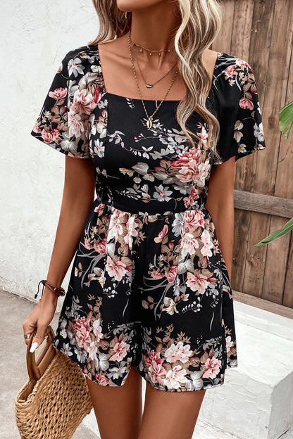 Floral Cutout Tie Back Romper-Angel Casuals