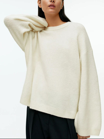 Round Neck Drop Shoulder Sweater-Angel Casuals